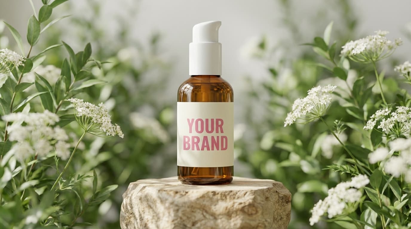 Product bottle in a styled environment